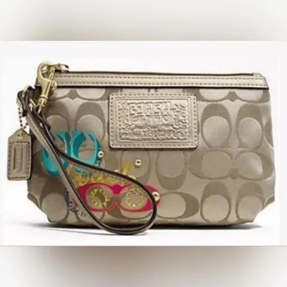 Coach Handbags - Coach Poppy Y2k Vintage C Logo Studded Wristet Classic Gold Pink And Blue Design